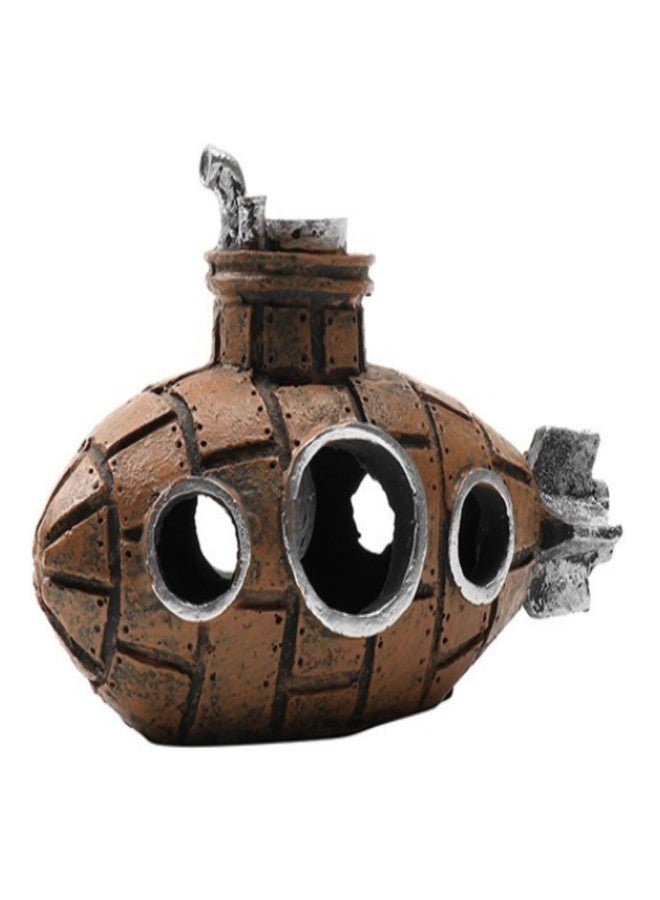 WinldMonmo Brown Retro Floating Submarine Ornament for Aquarium - Cute Resin Hovering Decor, Safe Interactive Tank Accessory for Betta, Cichlids, Goldfish, Shrimp, Hermit Crabs - Image 1